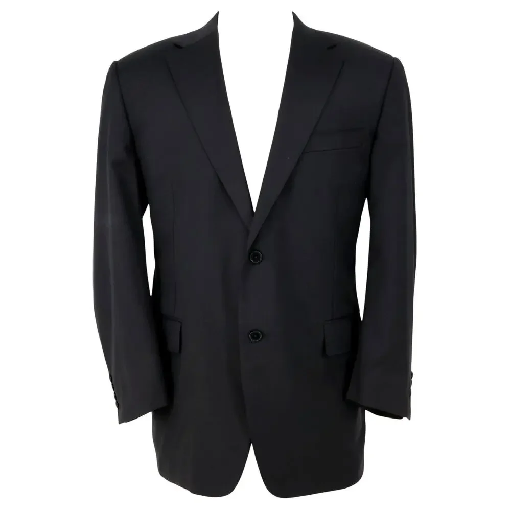 Canali Sport Coat Mens 56 IT 46R Black Gray Plaid Wool Lined Blazer Jacket Italy